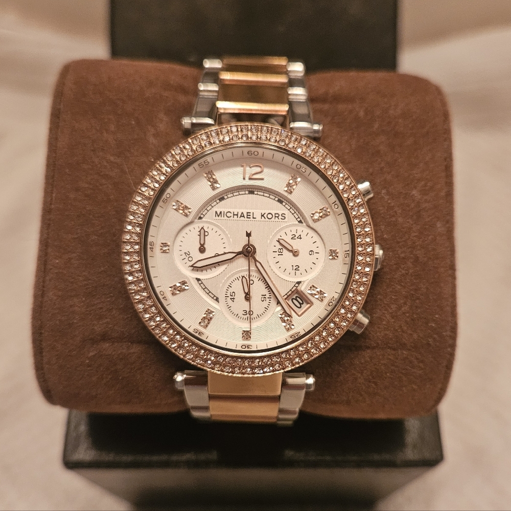Michael Kors Rose Gold Crystal-Accent Chronograph Watch